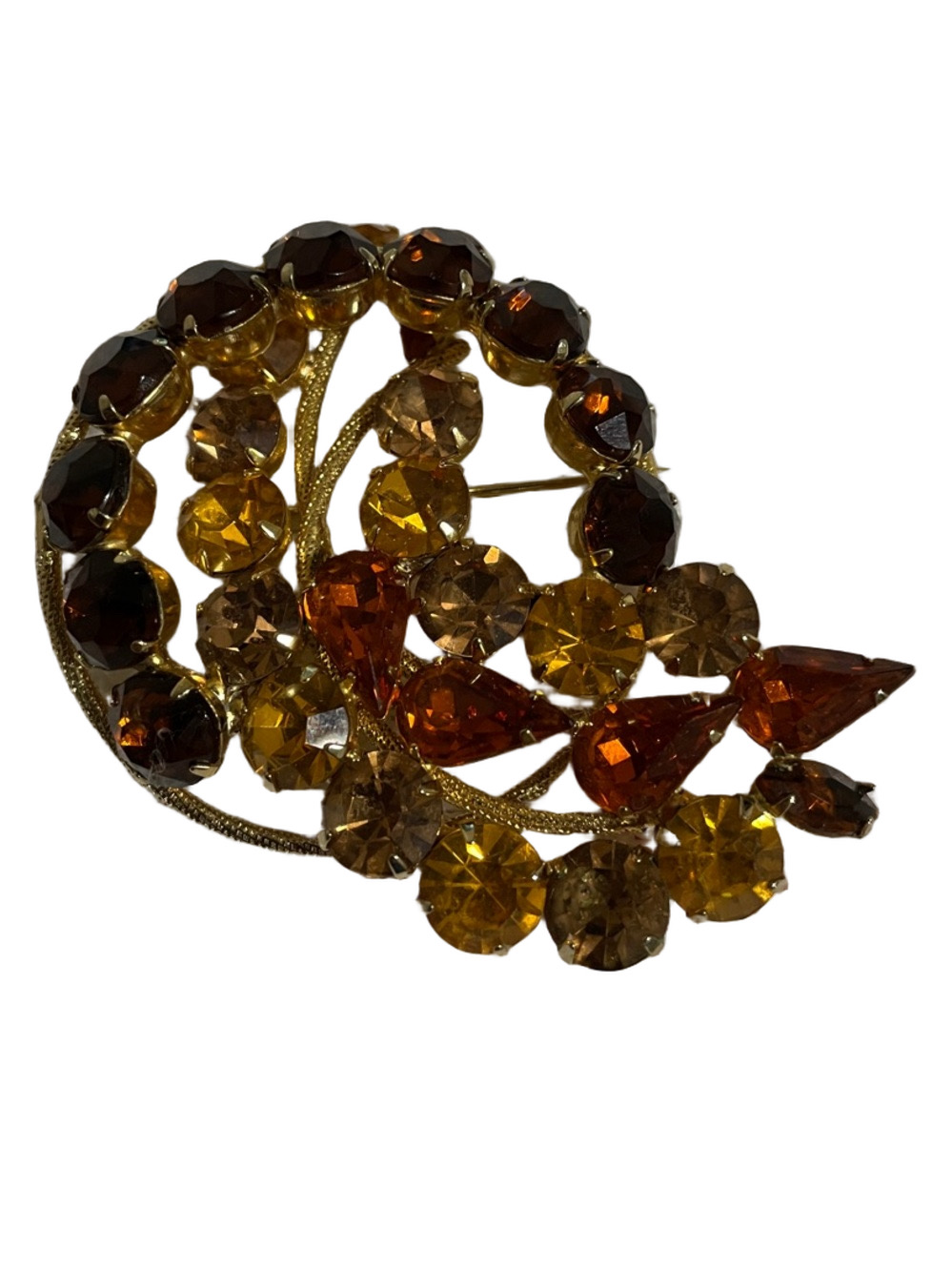 Vintage Three Colour Amber Gold Tone Brooch